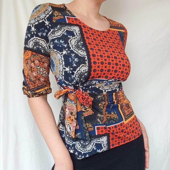 Blue and Orange Abstract Patterned Top - Picture 1 of 2